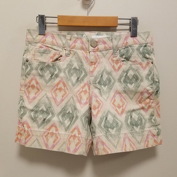 DKNY Jeans Shorts Size 4 Tie Dye City Boyfriend Orange Green Diamond Argyle - Picture 4 of 14